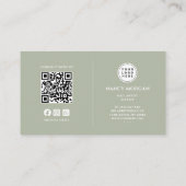 Nail Artist Photo Collage Qr Code Logo Sage Green  名刺 (裏面)