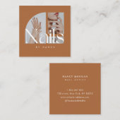 Nail Artist Photo Collage Terracotta Business Card スクエア名刺 (正面/裏面)