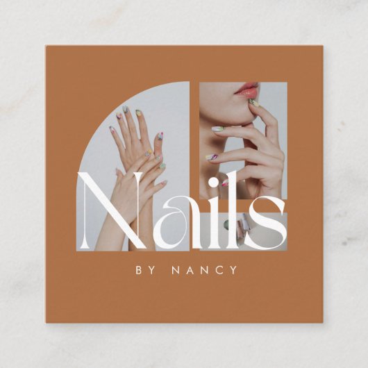 Nail Artist Photo Collage Terracotta Business Card スクエア名刺 (正面)
