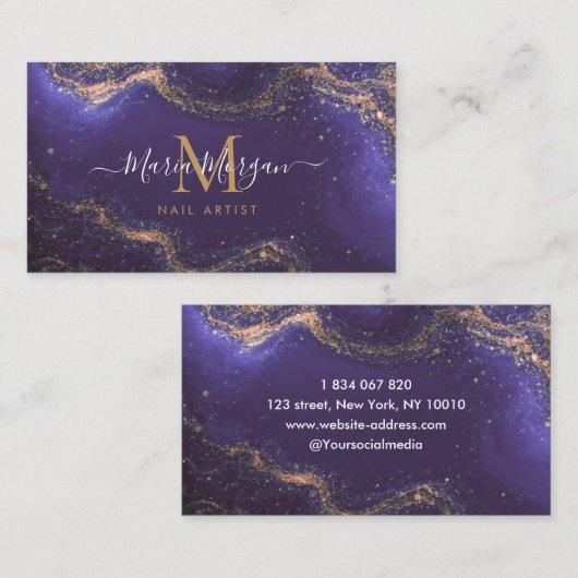 Nail Artist Purple Agate Gold Monogram 名刺 (正面/裏面)