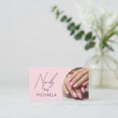 Nail Artist Salon Pink Script Typography Photo 名刺 (スタンド正面)