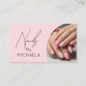 Nail Artist Salon Pink Script Typography Photo 名刺 (正面)