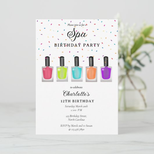 Nail Manicure Pedicure Mani Pedi Girl Spa Birthday 招待状 (スタンド正面)