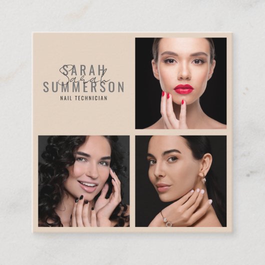 Nail Salon Beauty Technician Script Beige 3 Photo コーリングカード (正面)