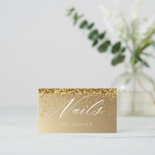 Nail salon Gold glitter Confetti Business Card 名刺 (スタンド正面)