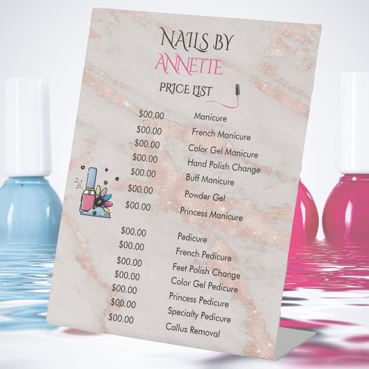 Nail Salon Manicurist Rose Gold QR Price List  台座サイン