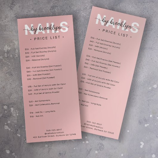 Nail Salon Price List Services Menu ラックカード