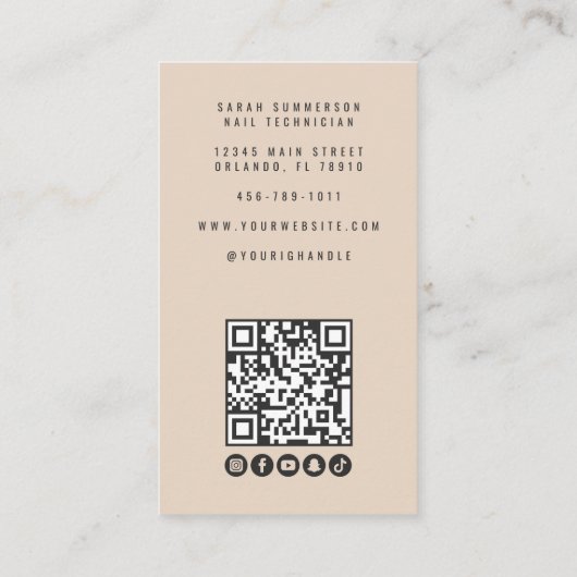 Nail Salon QR Code Photo Script Beige 名刺 (裏面)