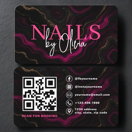 Nail Specialist Artist QR Code Pink Black 名刺