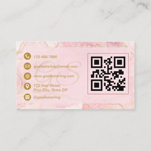 Nail Specialist Blush Pink Gold Agate QR Code 名刺 (裏面)
