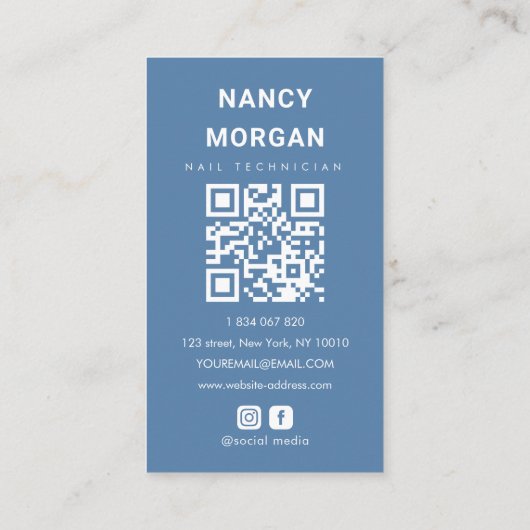 Nail Specialist Dusty Blue Photo Collage QR Code 名刺 (裏面)