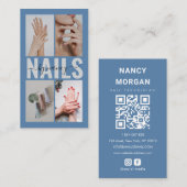 Nail Specialist Dusty Blue Photo Collage QR Code 名刺 (正面/裏面)