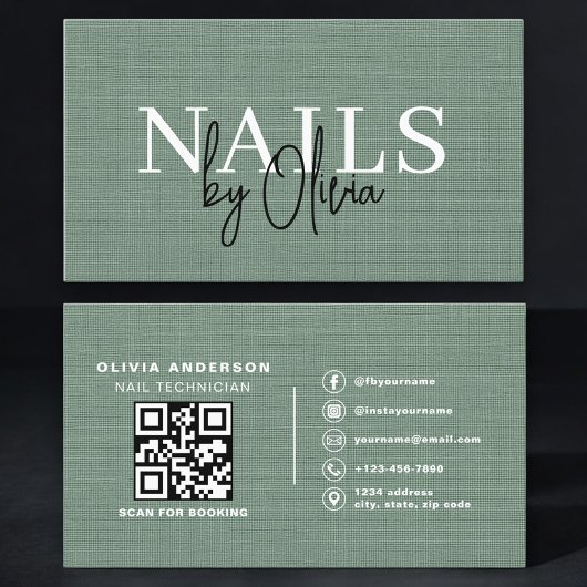 Nail Specialist Linen Sage Green QR Code   名刺