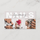 Nail Tech ニュートラルベージュ 3枚写真グリッドQRコード 名刺 (正面)