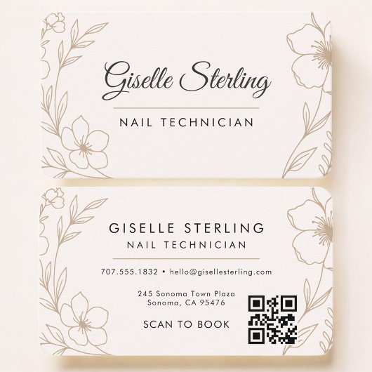 Nail Tech Floral QR Code Professional 名刺