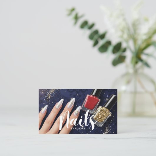 Nail Tech Glam Navy glitter Business Card 名刺 (スタンド正面)