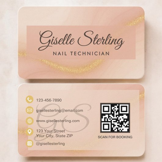 Nail Tech Neutral Terracotta QR Code 名刺
