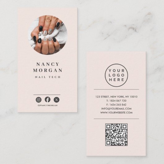 Nail Tech Photo Logo QR Code 名刺 (正面/裏面)