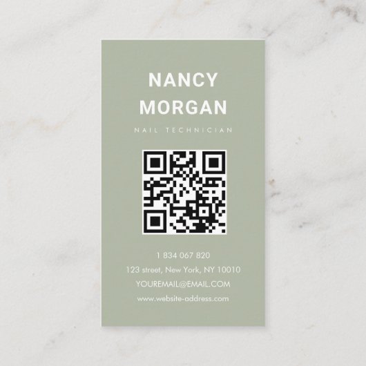 Nail Tech Qr Code Photo Sage Green  名刺 (裏面)