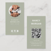 Nail Tech Qr Code Photo Sage Green  名刺 (正面/裏面)