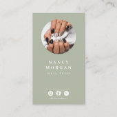 Nail Tech Qr Code Photo Sage Green  名刺 (正面)