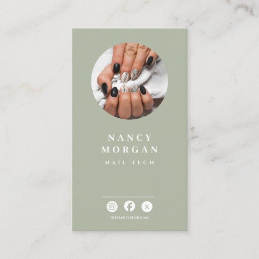 Nail Tech Qr Code Photo Sage Green  名刺 (正面)