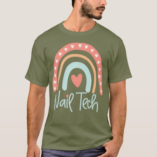 Nail Tech Technician Manicurist Boho Rainbow Tシャツ (正面)
