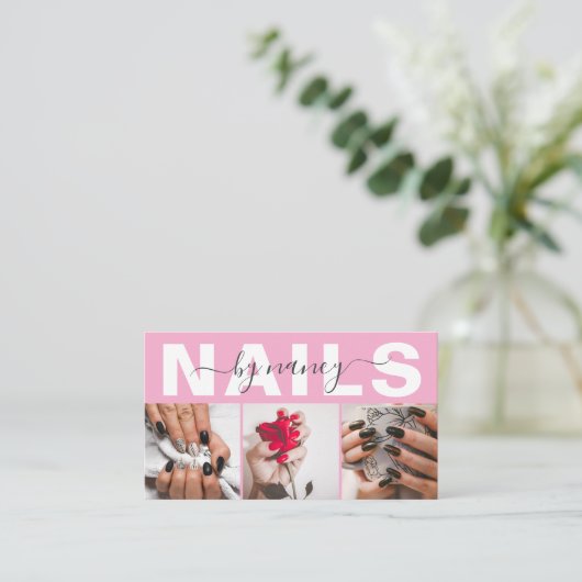 Nail Tech Typography Photo Pink  名刺 (スタンド正面)