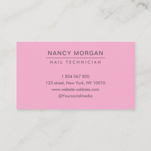Nail Tech Typography Photo Pink  名刺 (裏面)