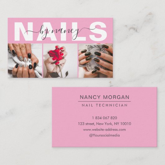 Nail Tech Typography Photo Pink  名刺 (正面/裏面)