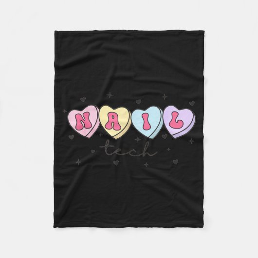 Nail Tech Valentine's Day Heart Manicurist Cosmeto フリースブランケット (正面)