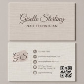 Nail Technician Beige Linen Modern Elegant QR Code 名刺