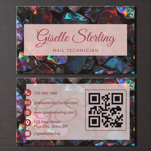 Nail Technician Black Opal Gemstone QR Code 名刺