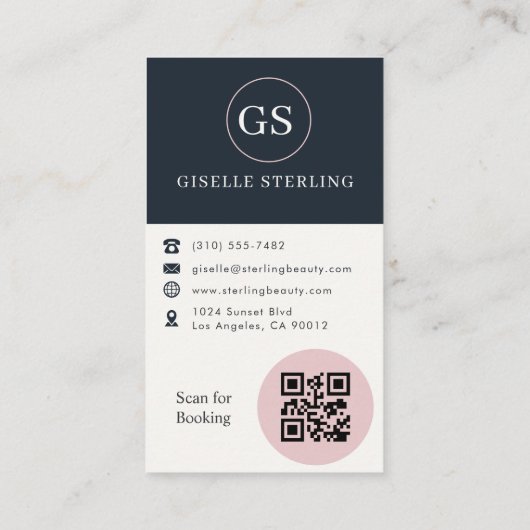 Nail Technician Blush & Navy Photo QR Code  名刺 (裏面)