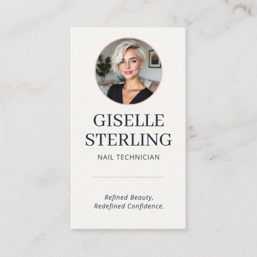 Nail Technician Blush & Navy Photo QR Code  名刺 (正面)