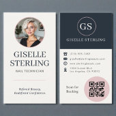 Nail Technician Blush & Navy Photo QR Code  名刺