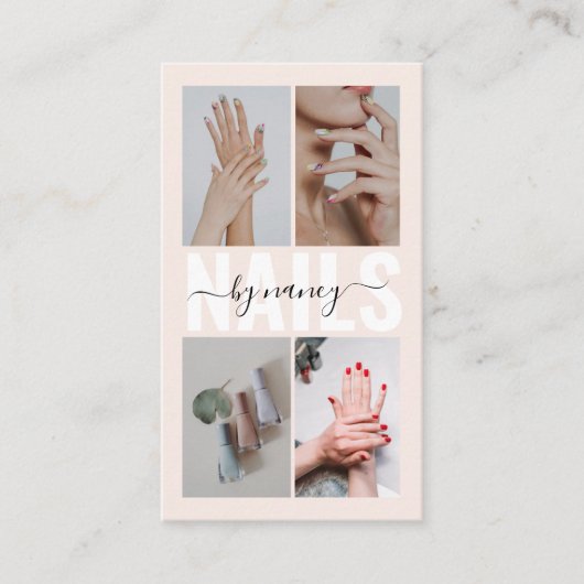 Nail Technician Blush Pink Photo Collage Qr Code 名刺 (正面)