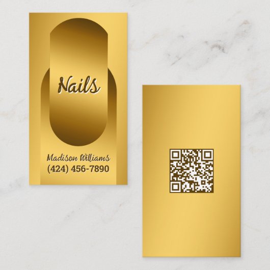 Nail Technician Custom QR Golden Business Card 名刺 (正面/裏面)