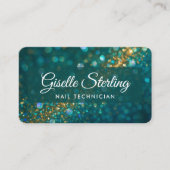 Nail Technician Green Gold QR Code Professional 名刺 (正面)