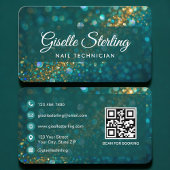 Nail Technician Green Gold QR Code Professional 名刺