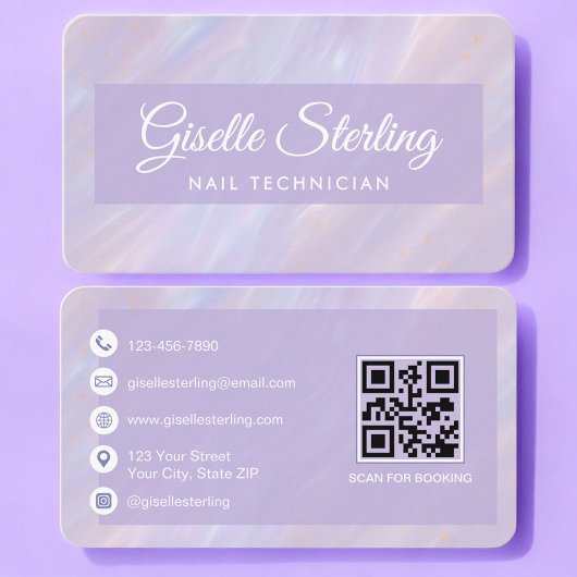 Nail Technician Iridescent QR Code Professional 名刺