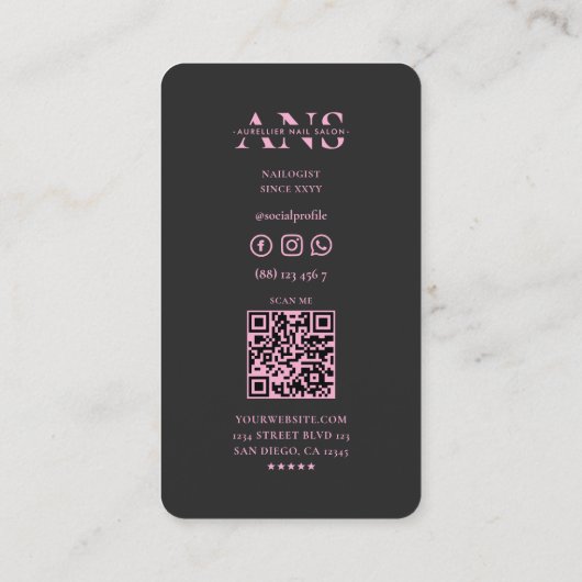 Nail Technician Manicurist Aesthetic Pink Black 名刺 (裏面)