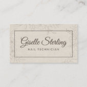 Nail Technician Neutral Linen Floral Elegant 名刺 (正面)