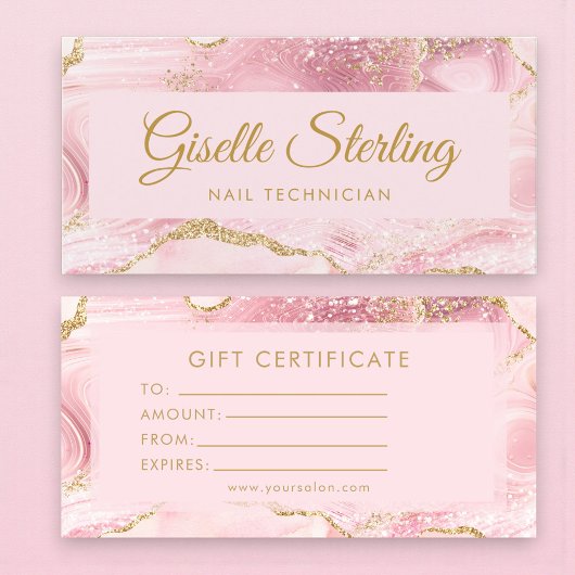 Nail Technician Pink Gold Agate Gift Certificate