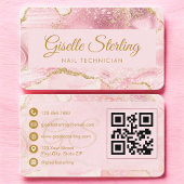 Nail Technician Pink Gold Agate QR Code 名刺