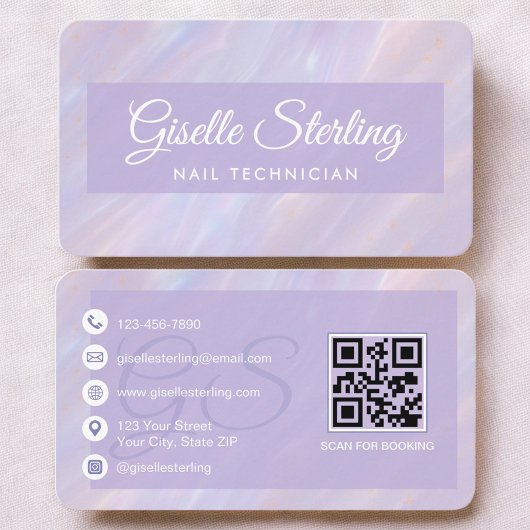 Nail Technician Purple QR Code 名刺