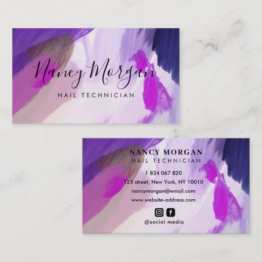 Nail Technician Watercolor Purple  名刺 (正面/裏面)
