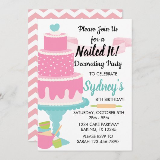 Naild It Cakeの飾ベーキング誕生会 招待状 (正面/裏面)
