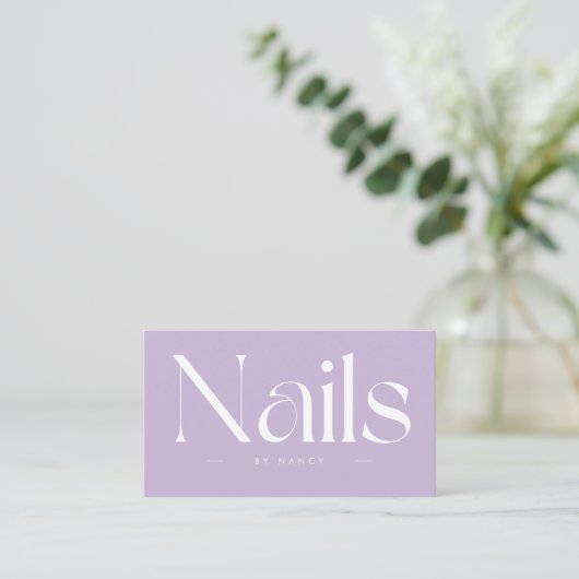 Nails Bold Typography Lilac Purple Business Card 名刺 (スタンド正面)