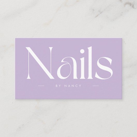 Nails Bold Typography Lilac Purple Business Card 名刺 (正面)